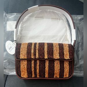 NWT STAUD Tommy Beaded Bag - Wood Stripe